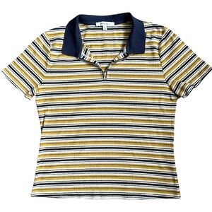 Purple Snow Y2K‎ 90’s Style Ribbed Striped Zip Collar Top Size Large Grunge